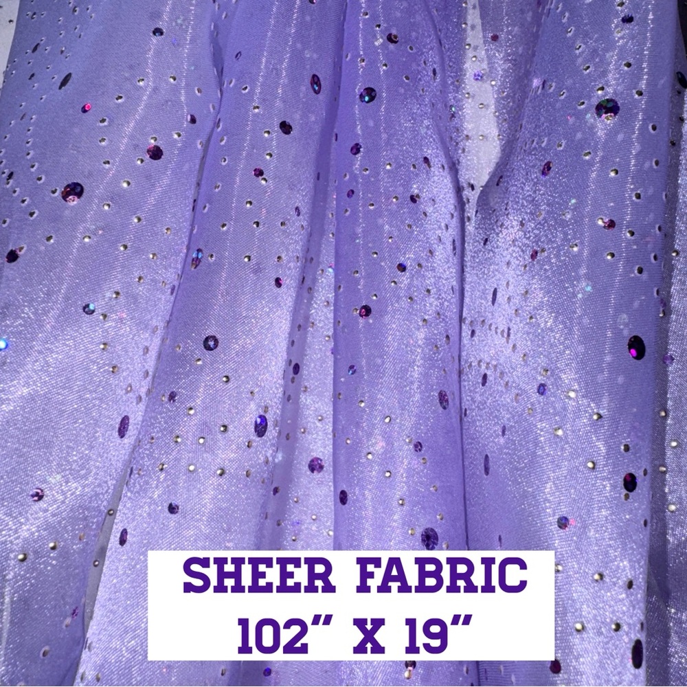 Sheer Fabric Remnant Embellished Light Purple (102” x 19”)